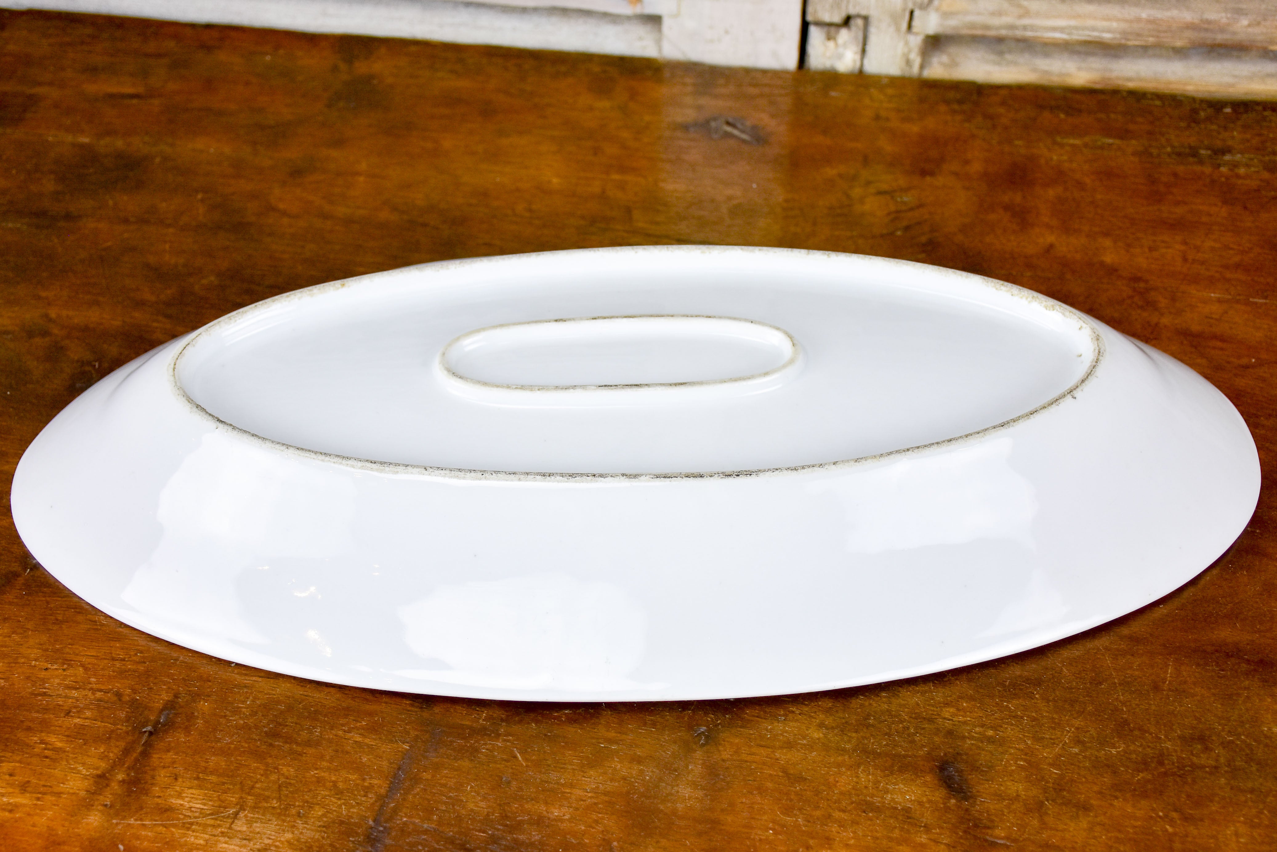 Large antique oval fish platter, white porcelain