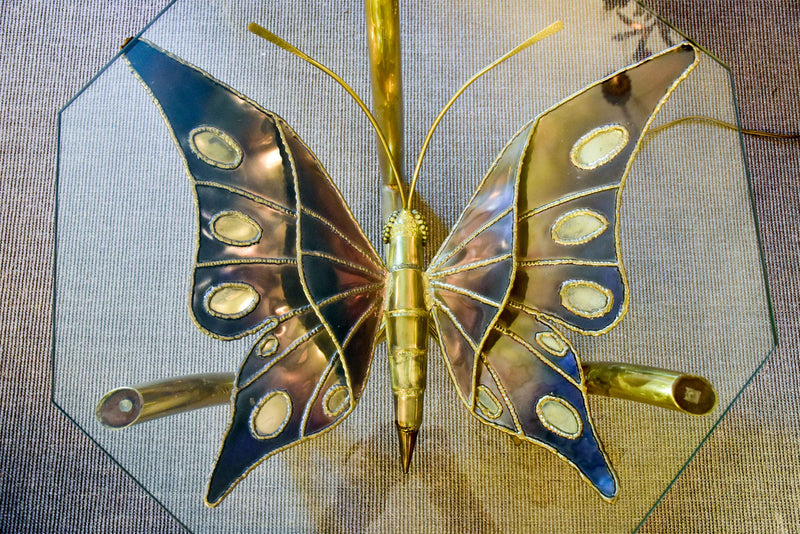 Vintage French coffee table with illuminated butterfly base