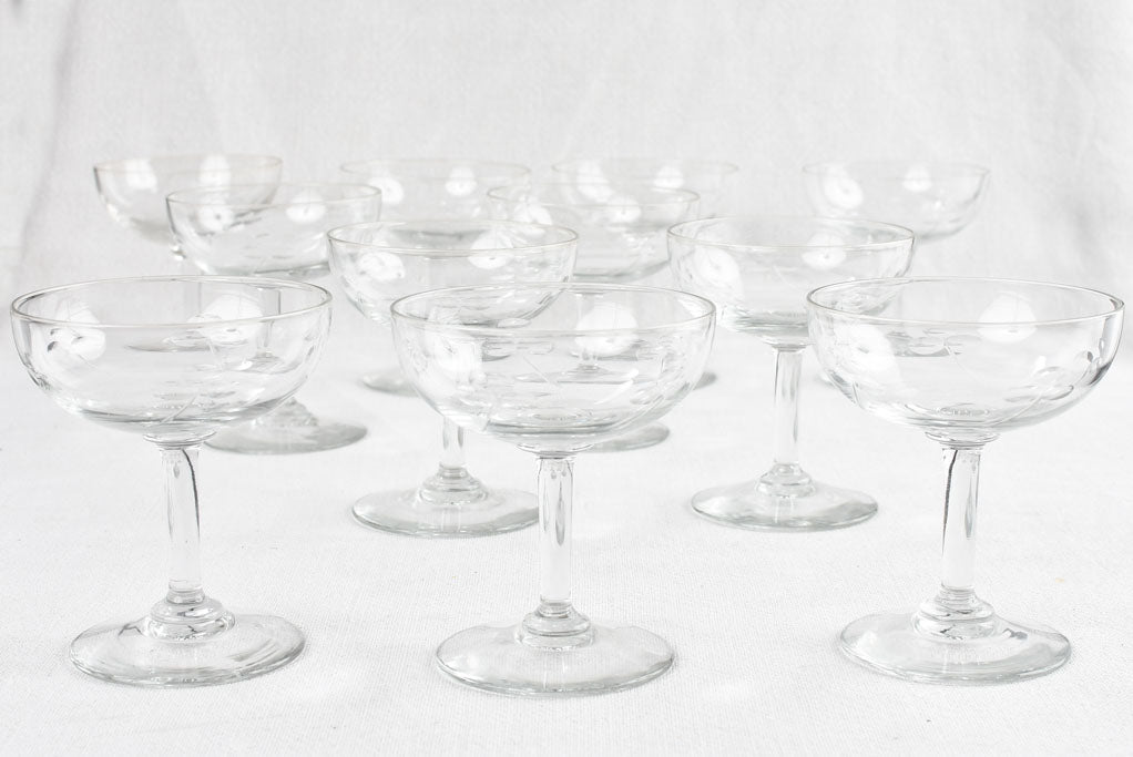 Set of 11 antique French Champagne coupes