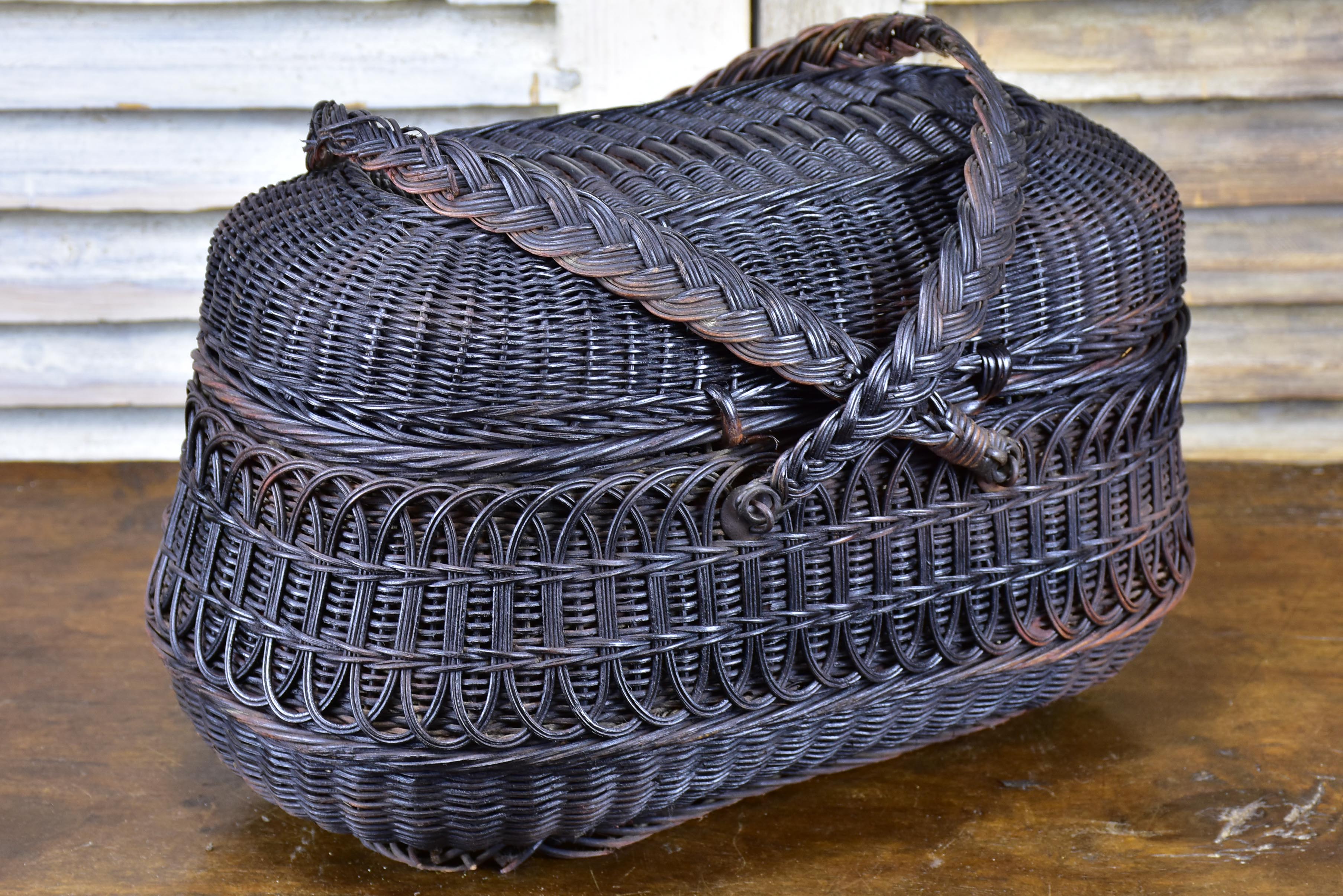 Large late 19th century market basket - black wicker