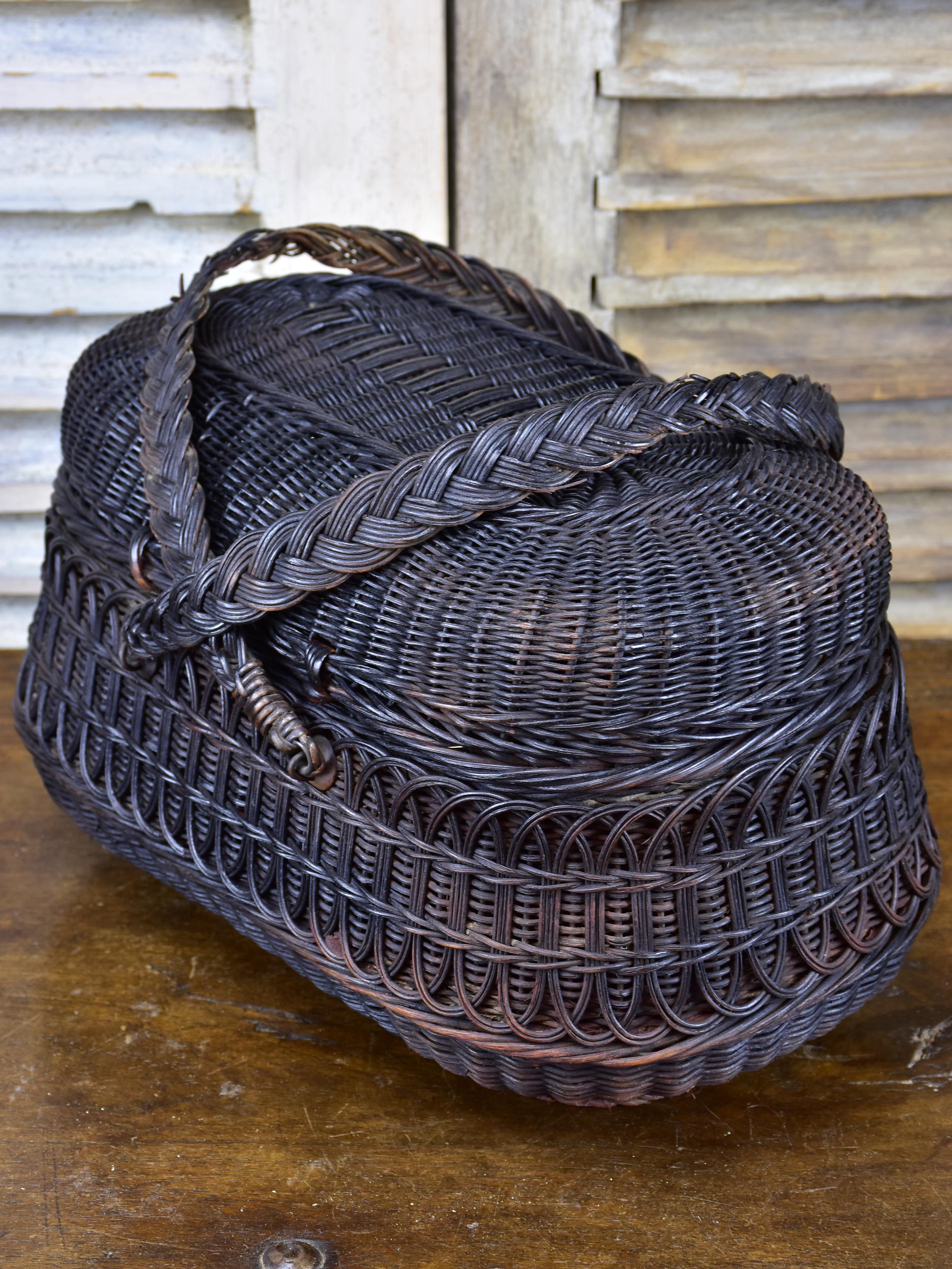 Large late 19th century market basket - black wicker