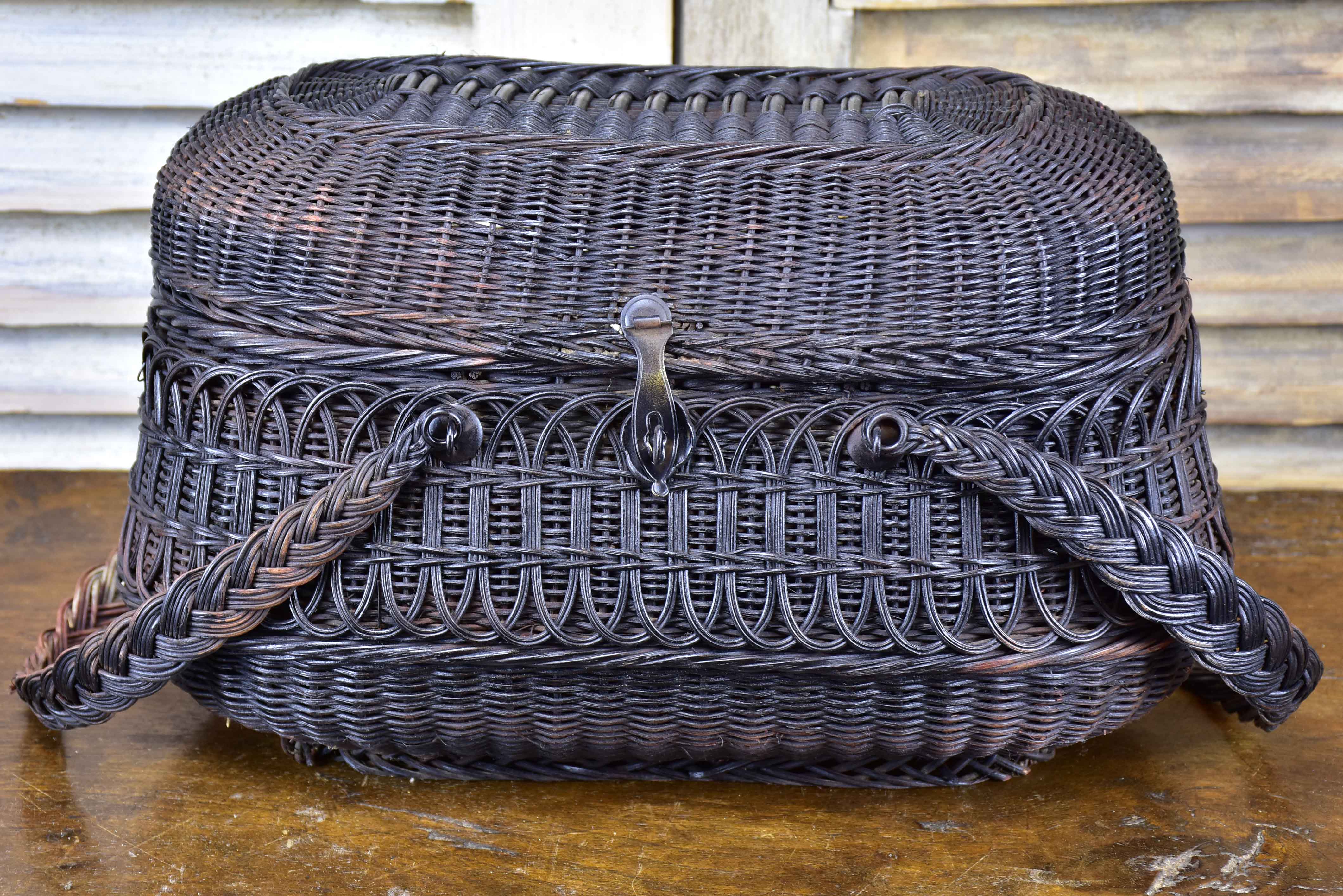 Large late 19th century market basket - black wicker