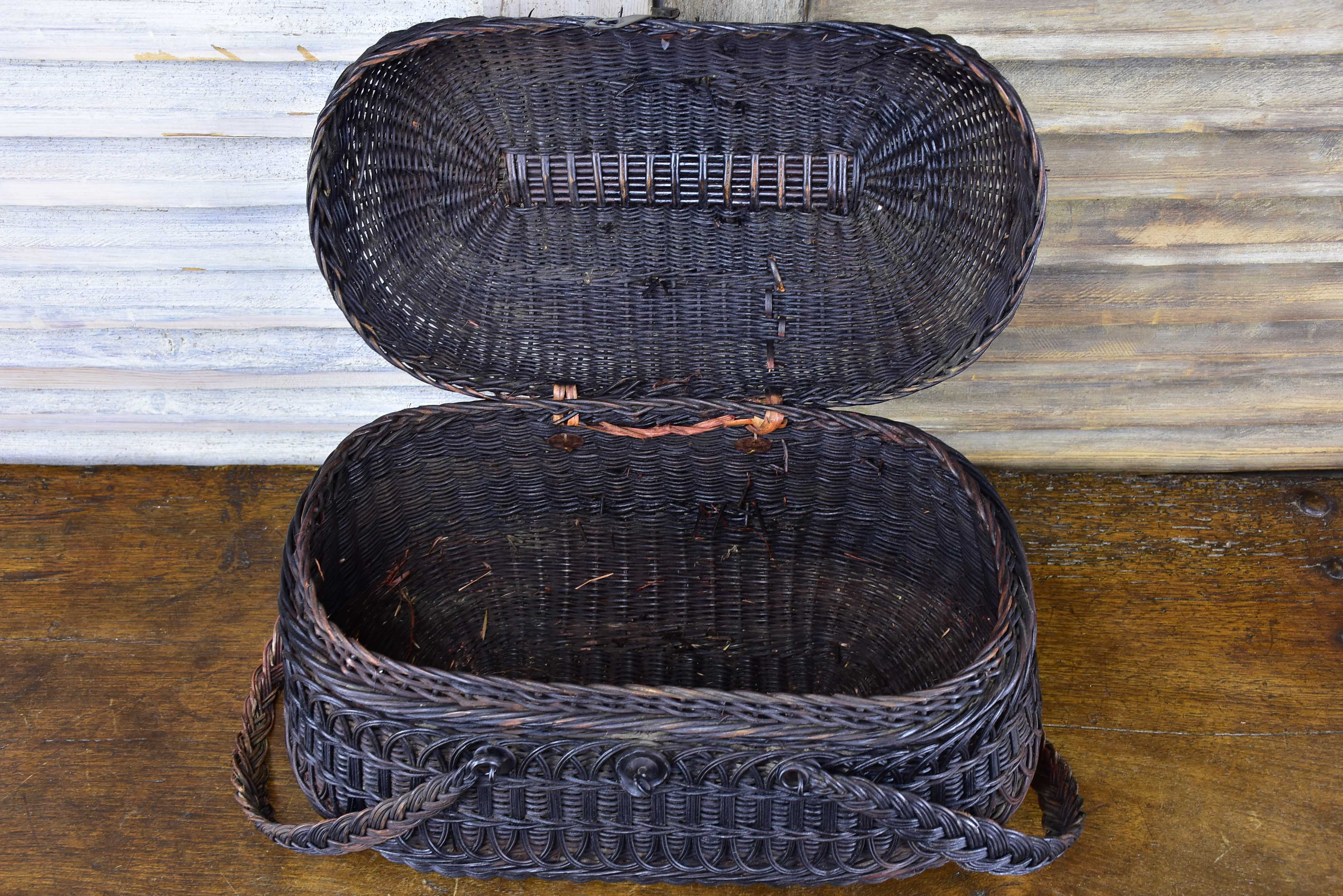 Large late 19th century market basket - black wicker