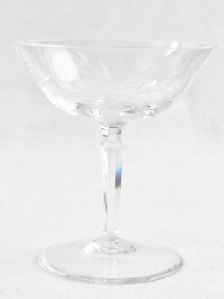 Set of 9 engraved crystal champagne coupes - 1900s