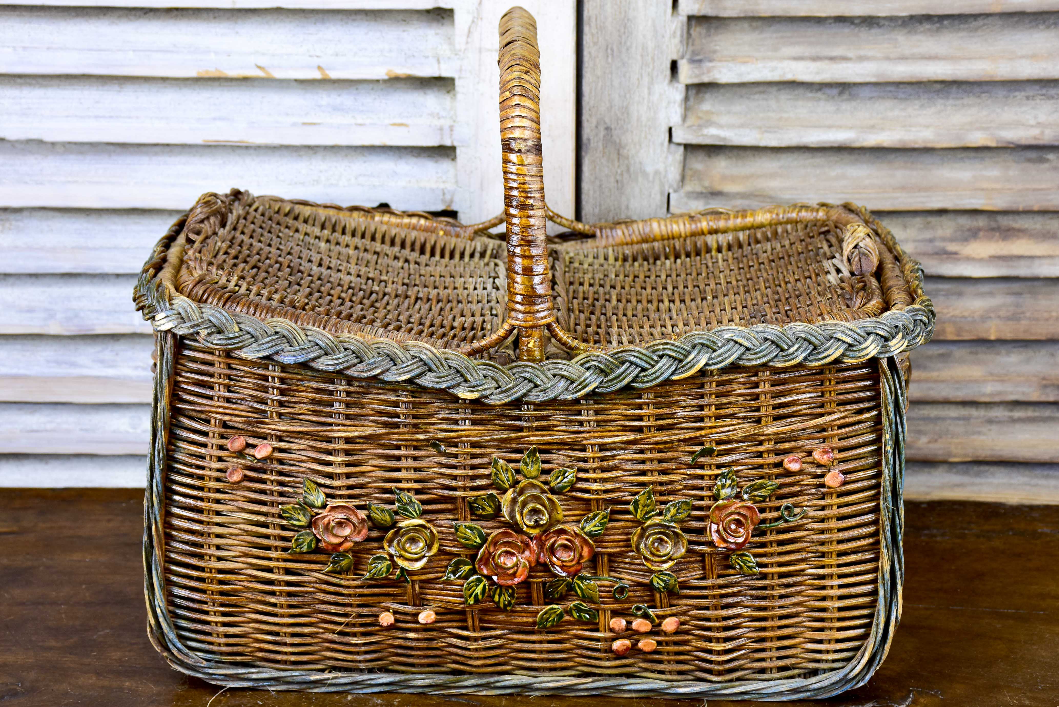 Antique French basket with flowers