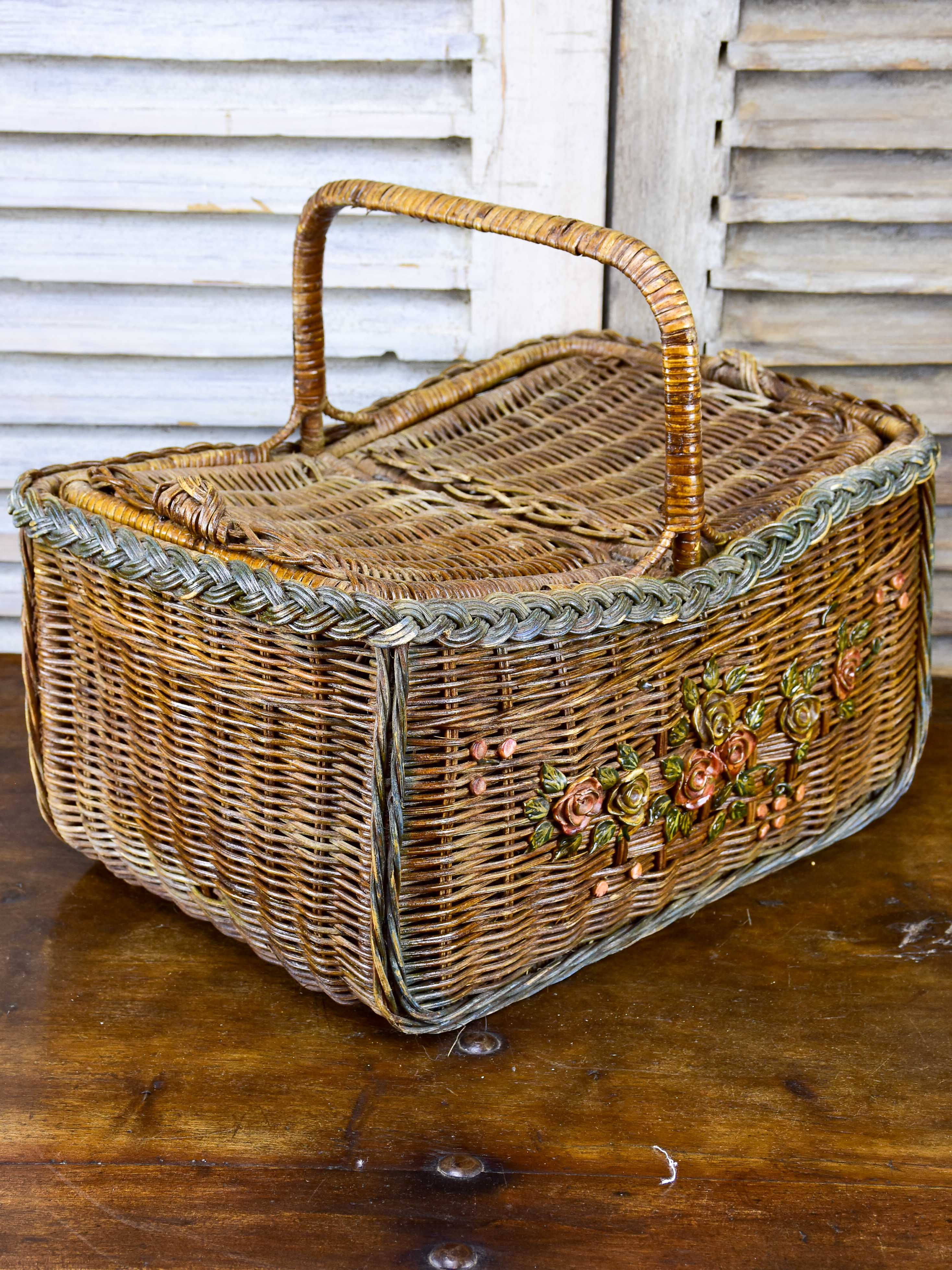 Antique French basket with flowers