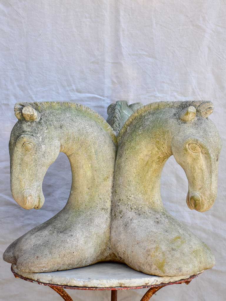 Unusual cement horse sculpture - three heads