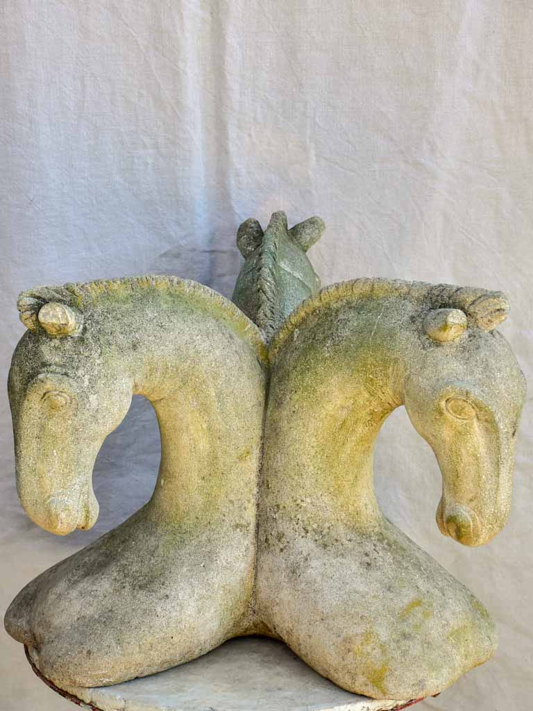 Unusual cement horse sculpture - three heads