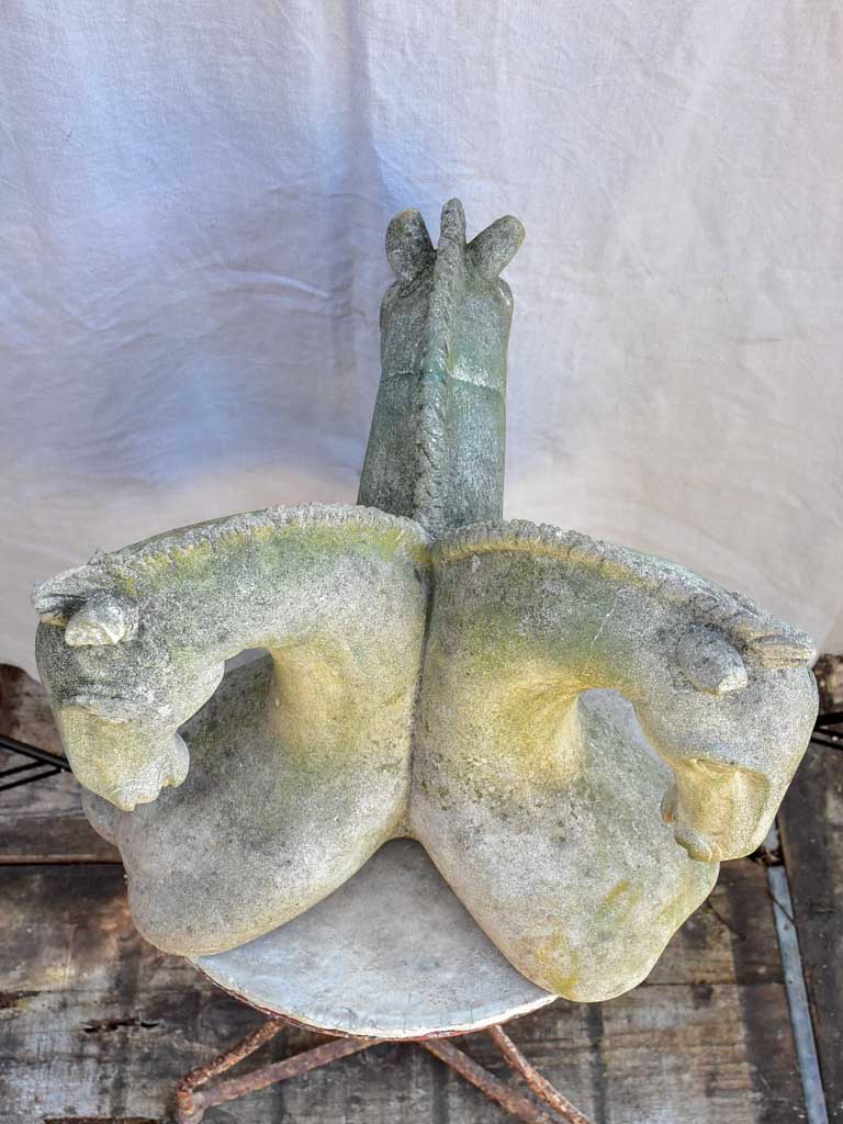 Unusual cement horse sculpture - three heads