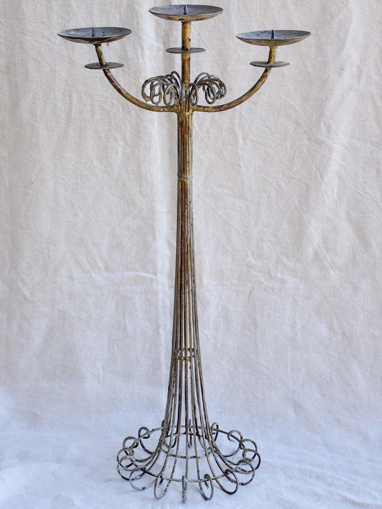 Tall wrought iron candlestick for three large candles 30"