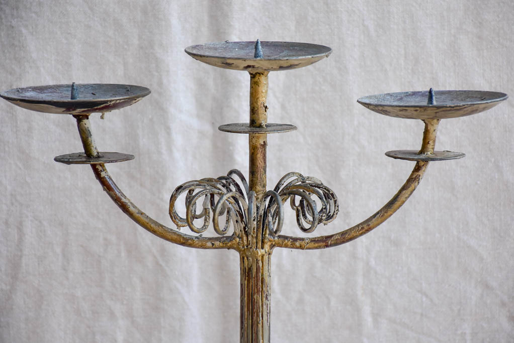 Tall wrought iron candlestick for three large candles 30"