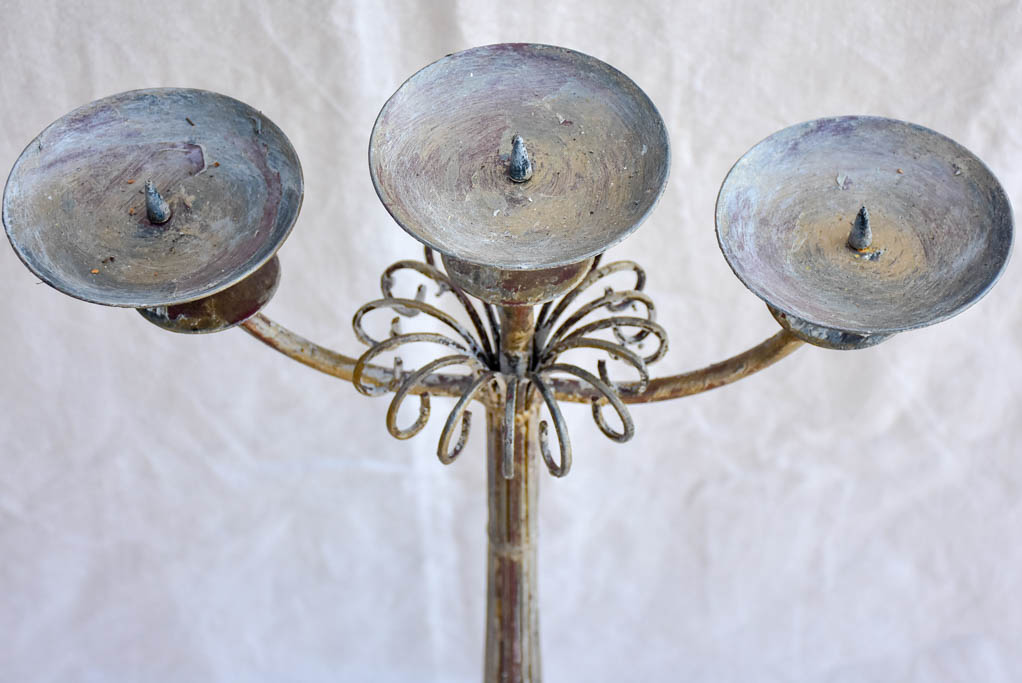 Tall wrought iron candlestick for three large candles 30"