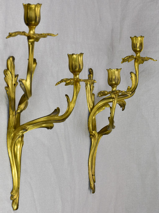 Pair of antique French bronze appliques with two lights 17¼"