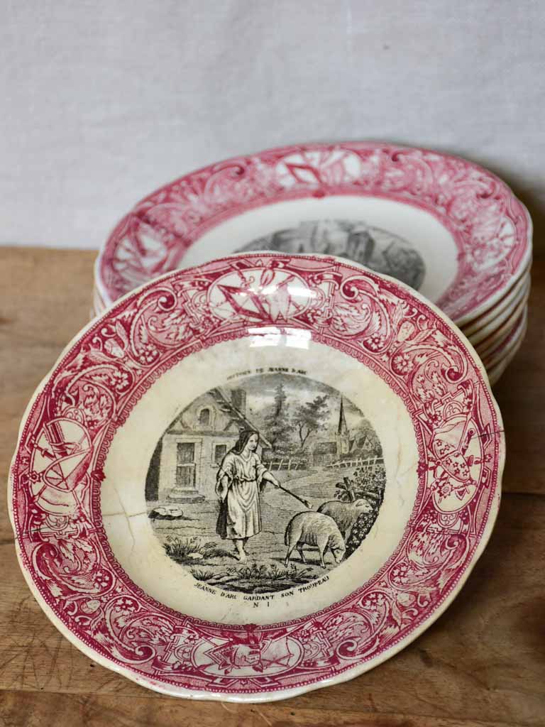 Collection of nine Gien Jeanne of Arc plates with pink border