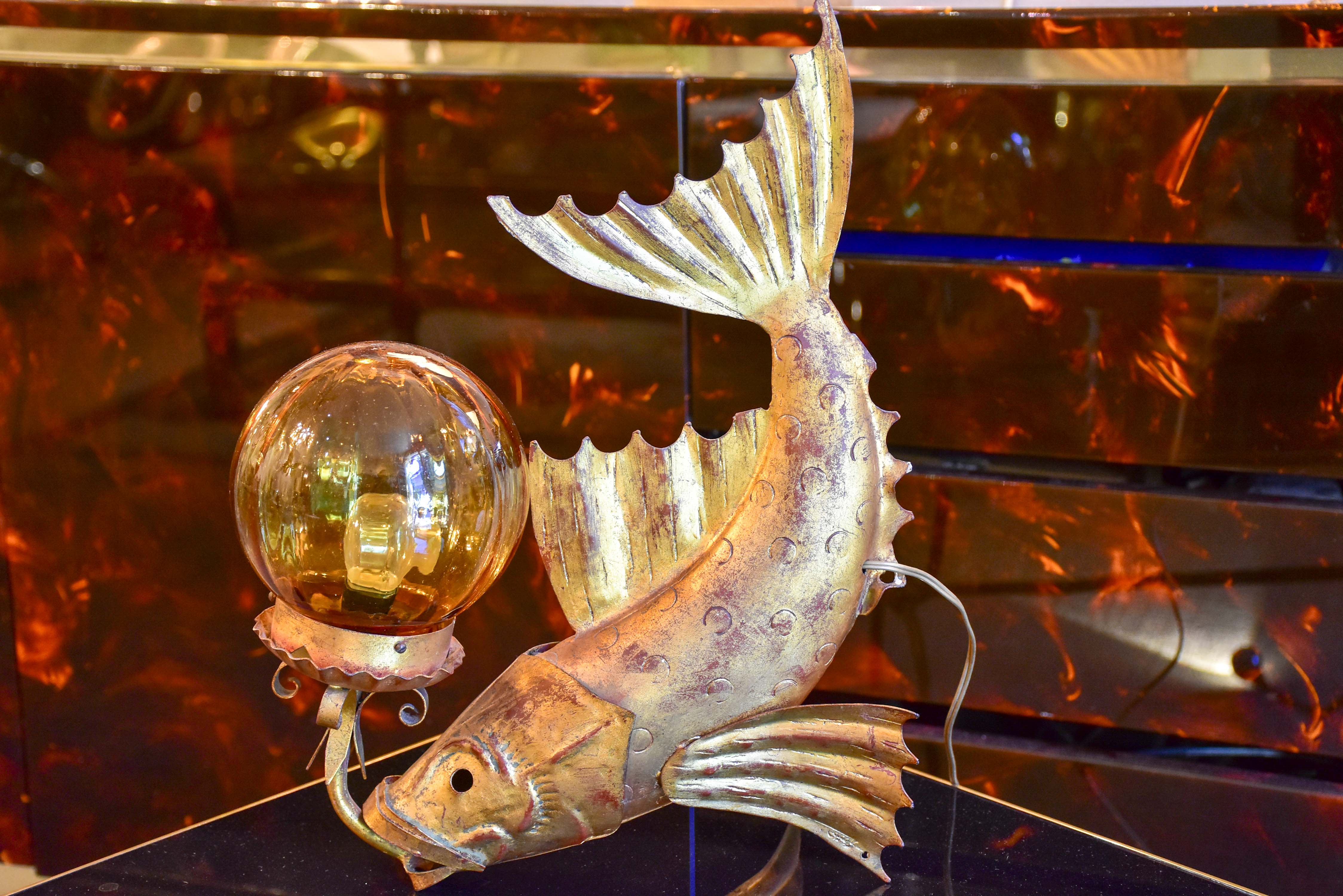 Old-fashioned Amber Glass Fish Lamp