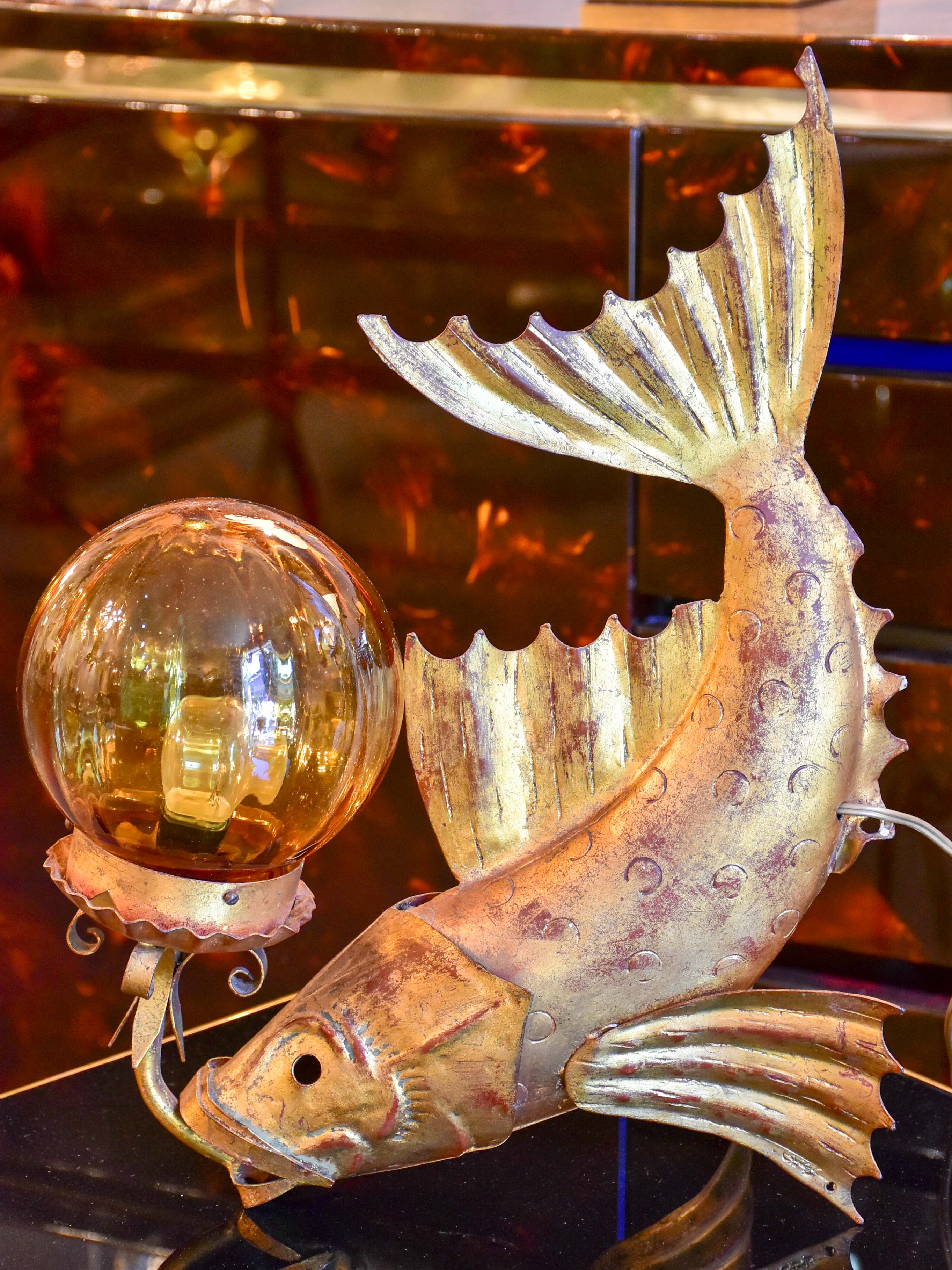 C1970's Fish Blowing Bubble Lamp