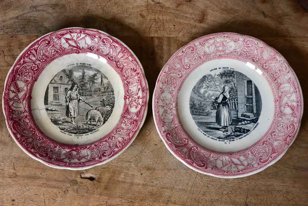 Collection of nine Gien Jeanne of Arc plates with pink border