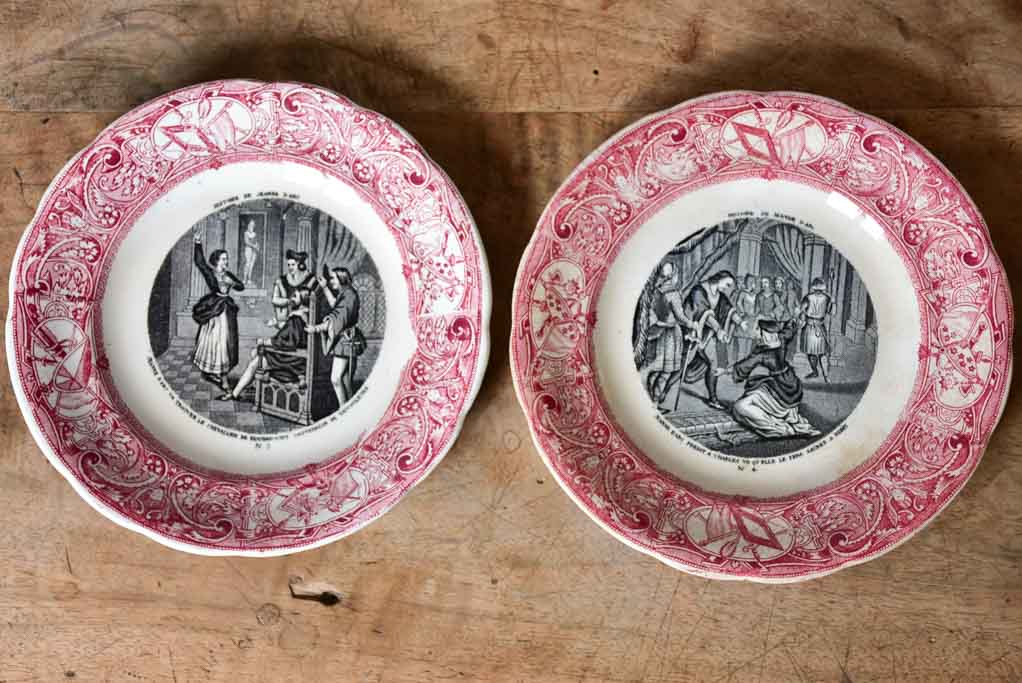 Collection of nine Gien Jeanne of Arc plates with pink border