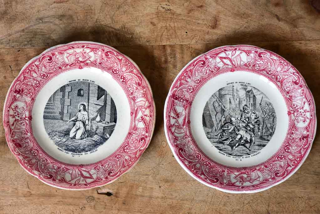 Collection of nine Gien Jeanne of Arc plates with pink border