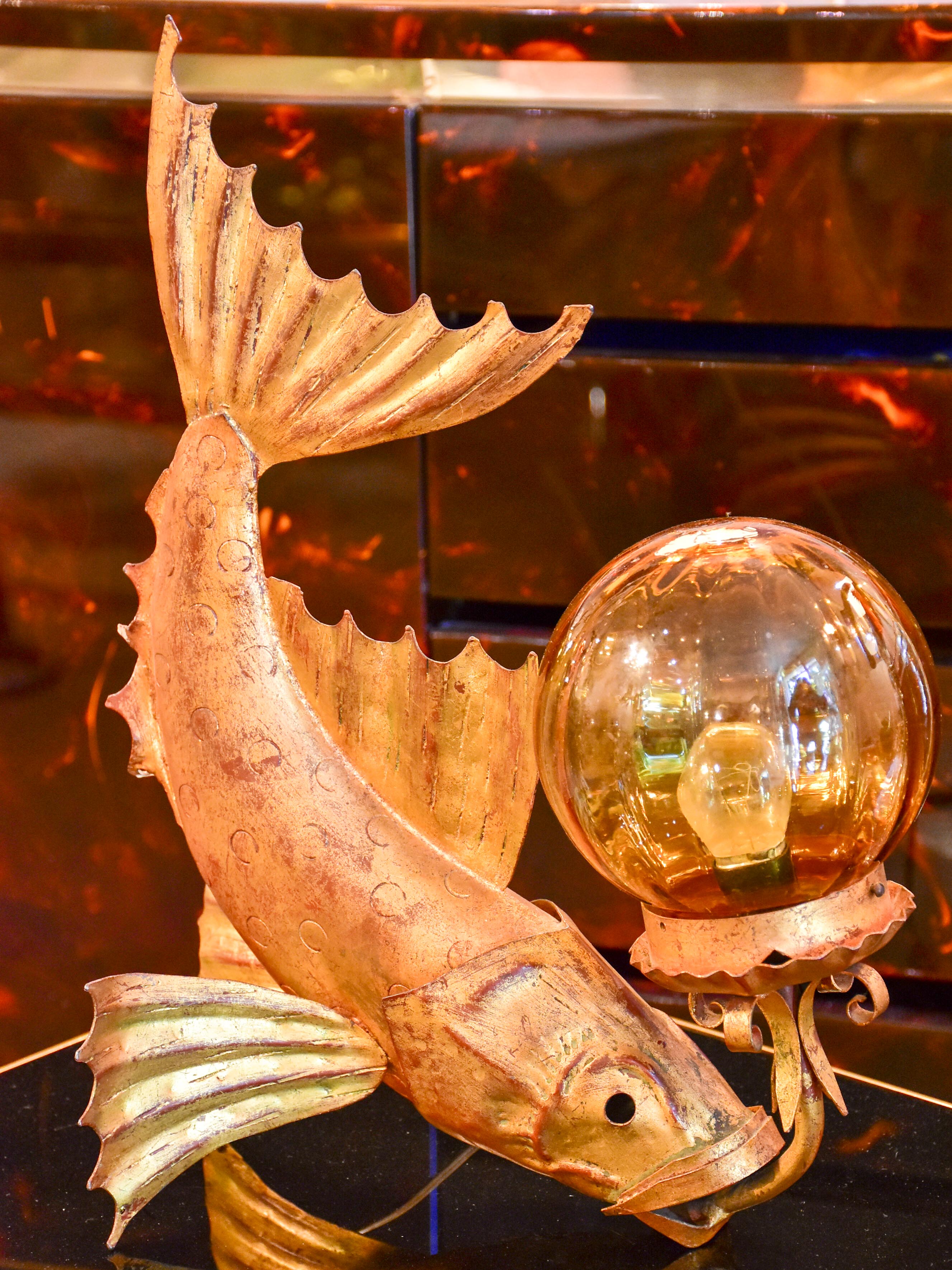 Vintage Amber Glass Fish Light Fitting