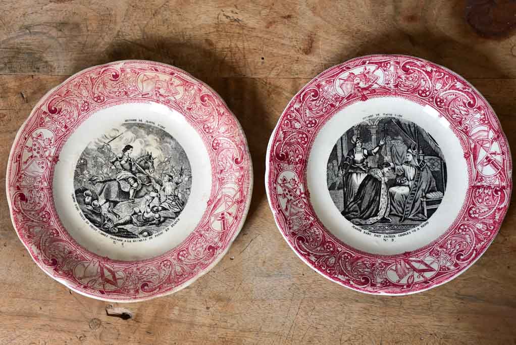 Collection of nine Gien Jeanne of Arc plates with pink border