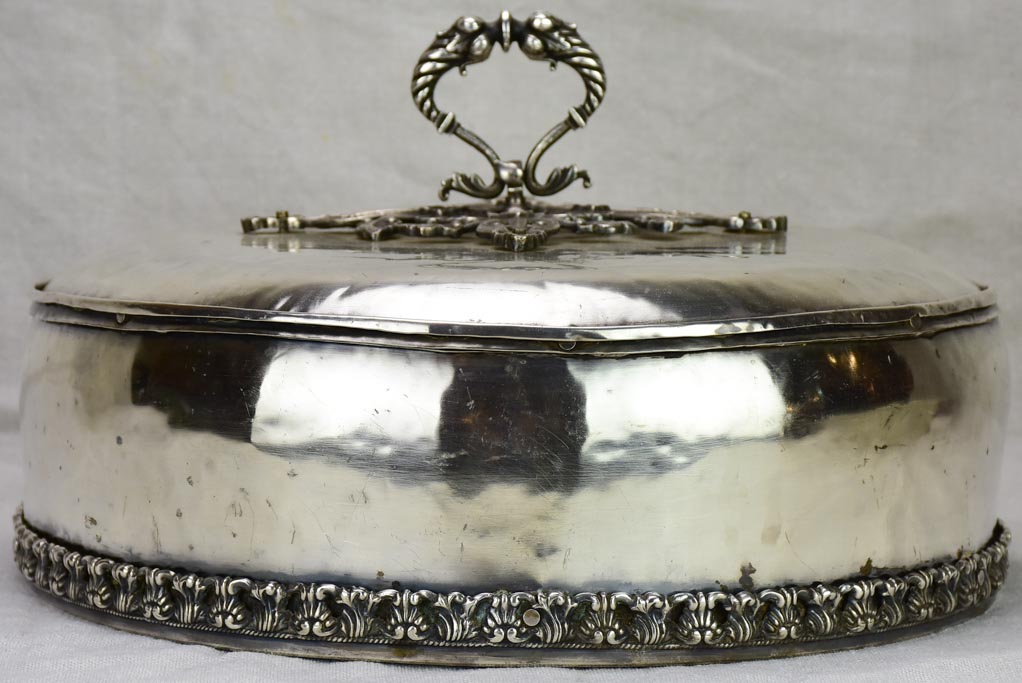 Elaborate early 19th Century French meat cover - silver fused on copper 13¾"