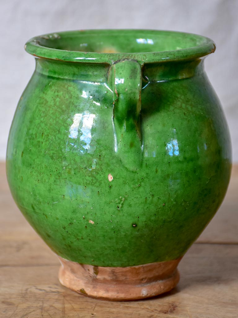 Very small antique French confit pot with green glaze 5½"