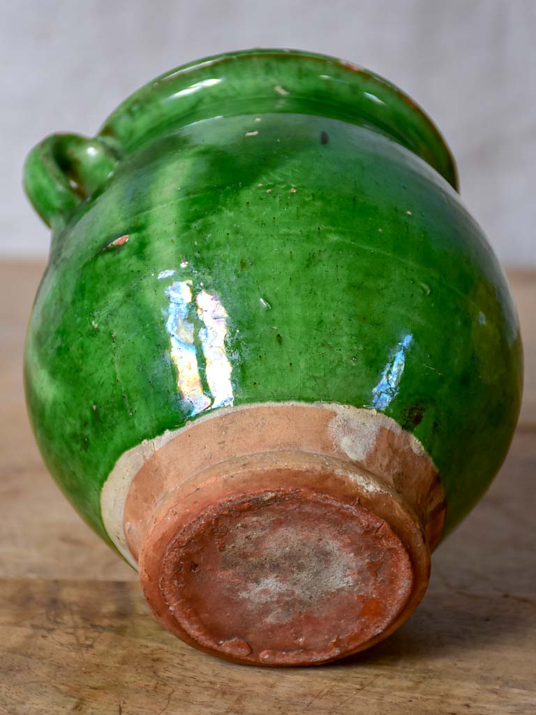 Very small antique French confit pot with green glaze 5½"