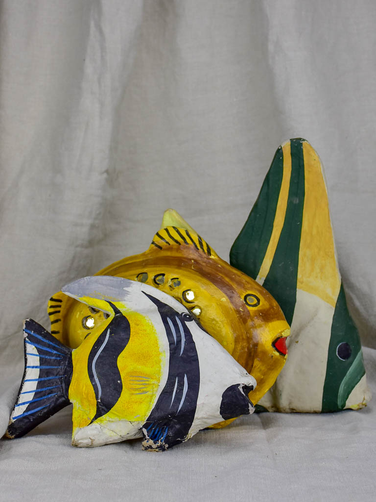 Three mid-century papier mâché fish