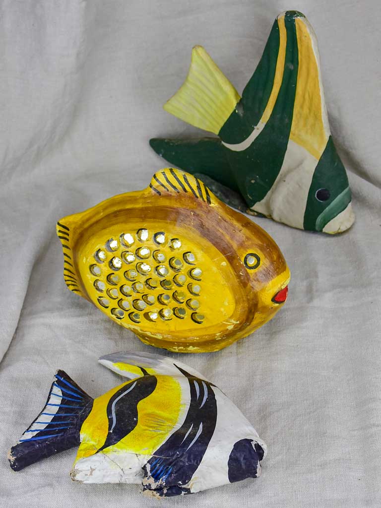 Three mid-century papier mâché fish