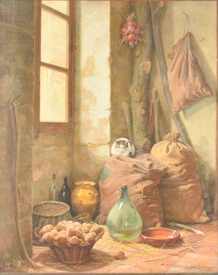 Still life painting of a grange 24" x 27¼" Gaston Schnegg (1866-1953)