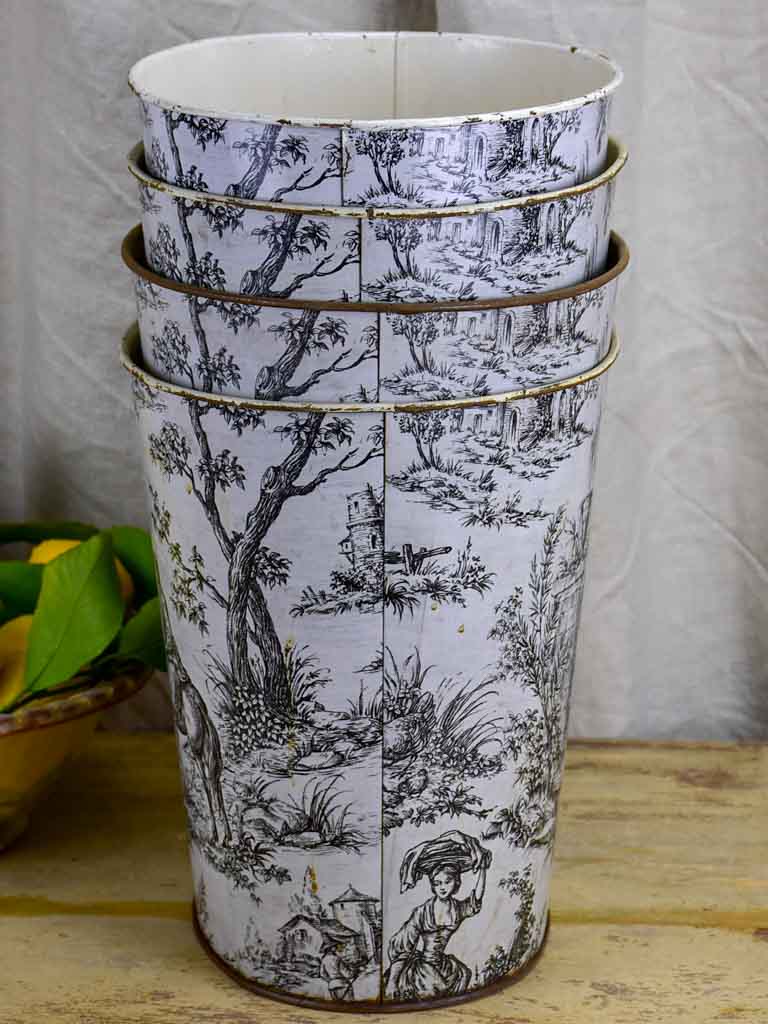 Vintage French waste paper basket - Toile de Jouy