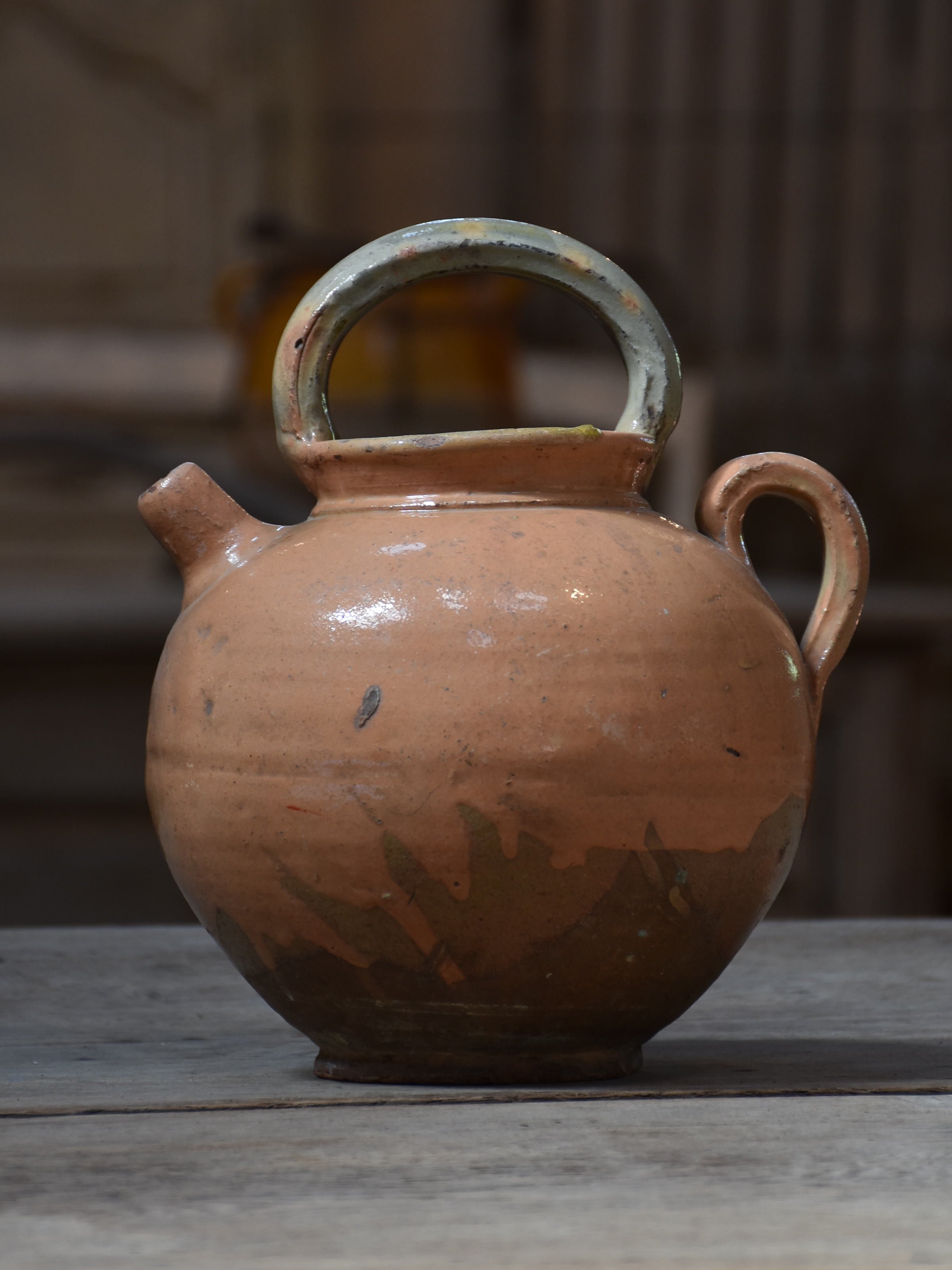 Water jug, ceramic ocher glaze, 19th-century, Uzès