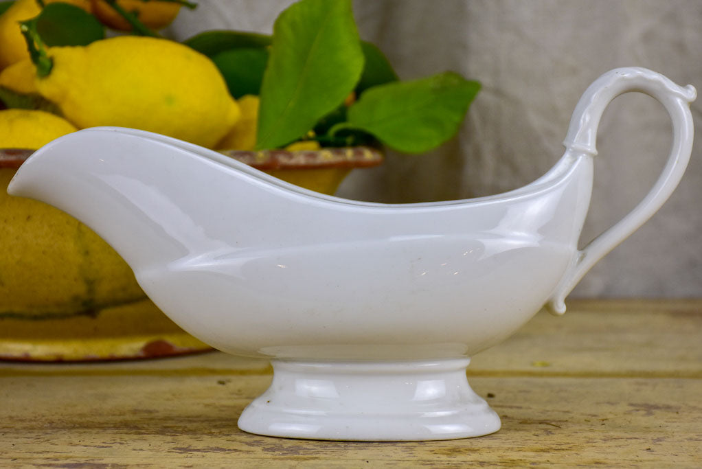 Antique French stoneware gravy boat - white