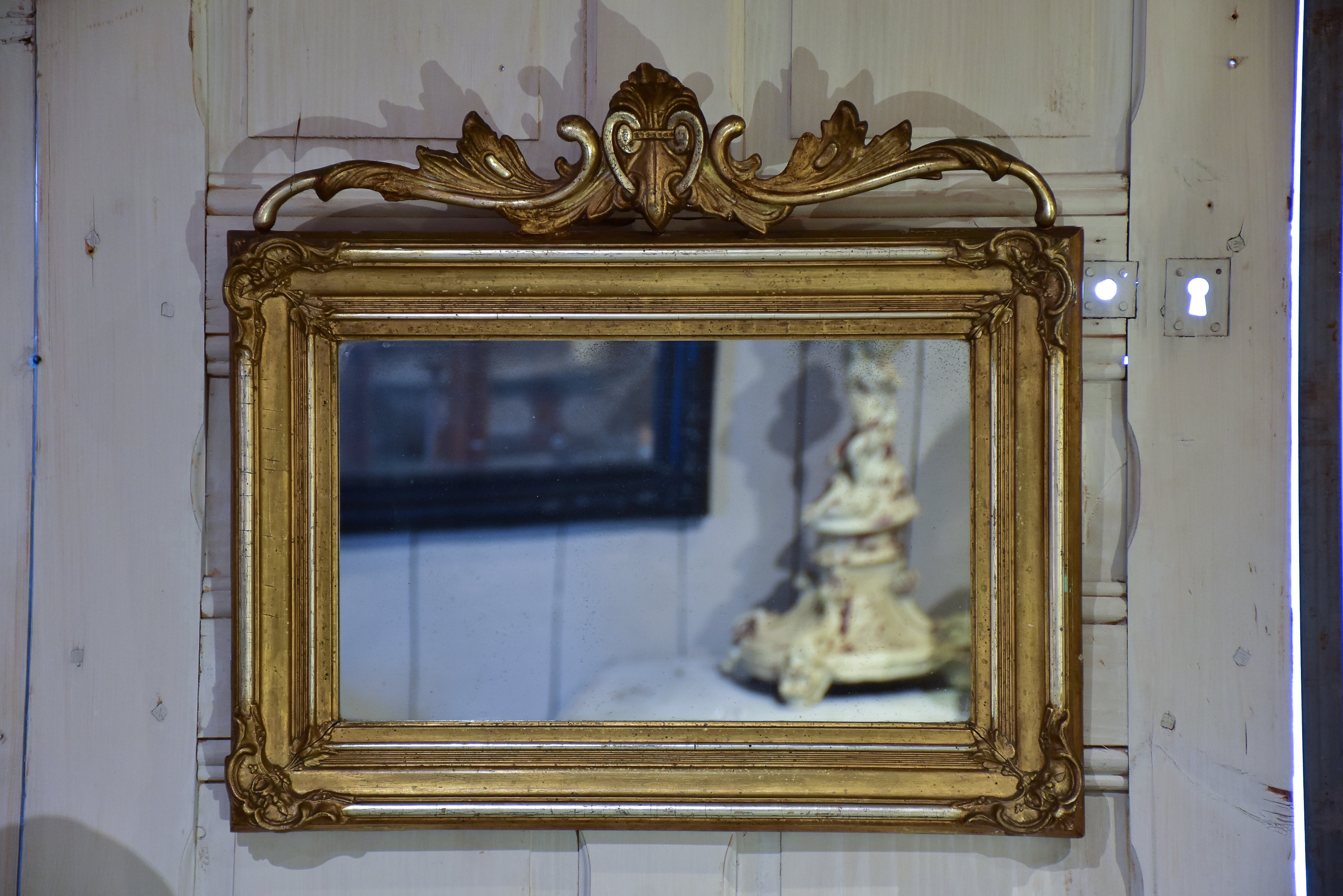 Small gilded antique mirror with pediment - horizontal