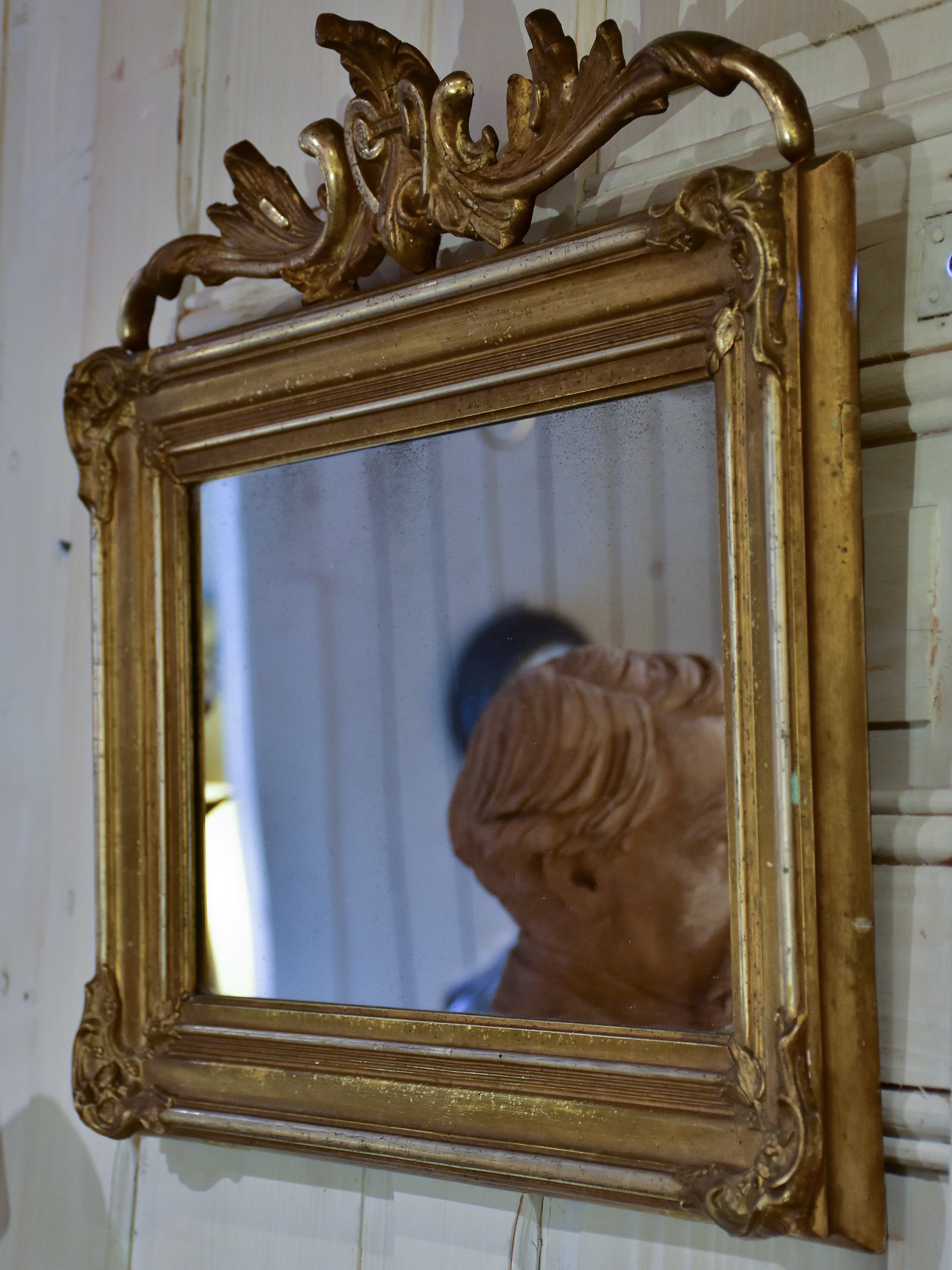 Small gilded antique mirror with pediment - horizontal