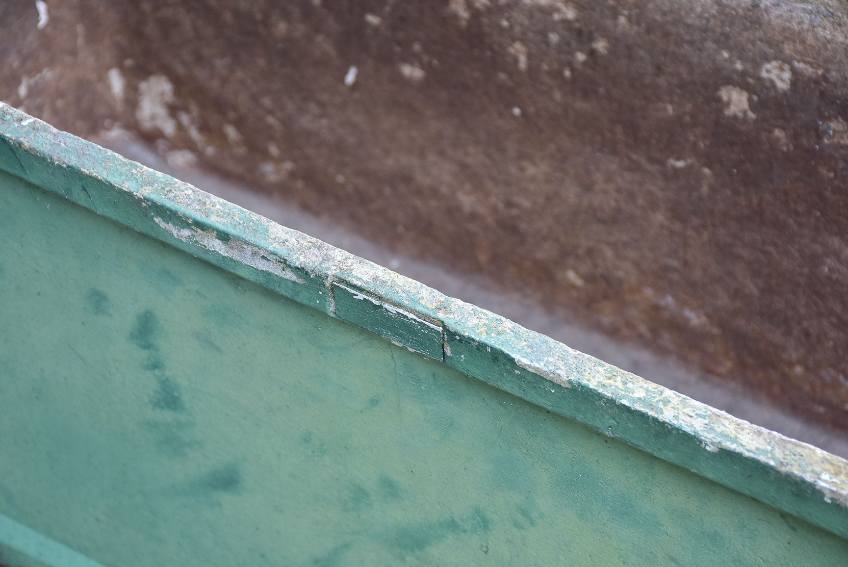 Pair of mid-century French rectangular garden planters / window boxes - dark green patina