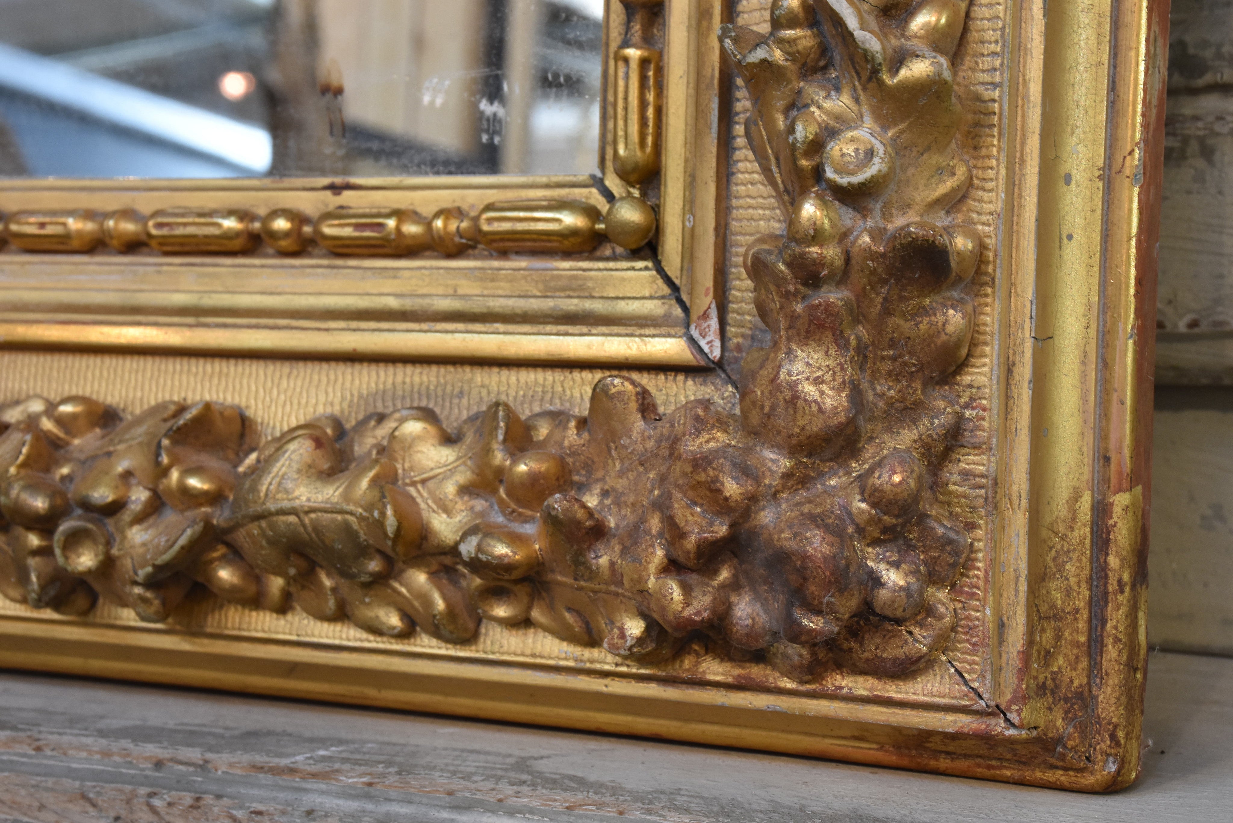 Mirror, large, gilded with decorative frame