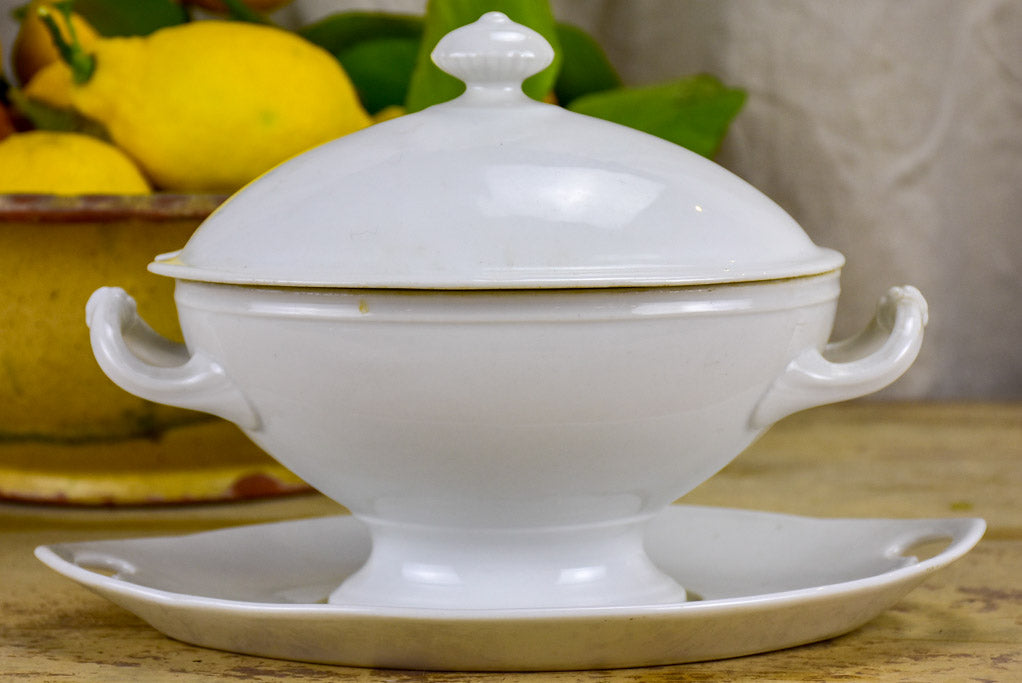 19th Century white French sauce dish with lid