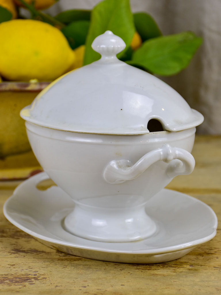 19th Century white French sauce dish with lid