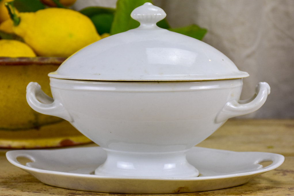 19th Century white French sauce dish with lid