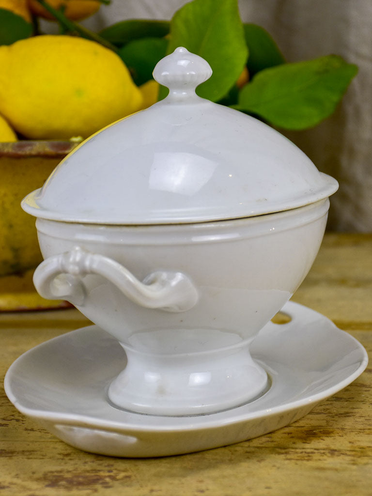 19th Century white French sauce dish with lid