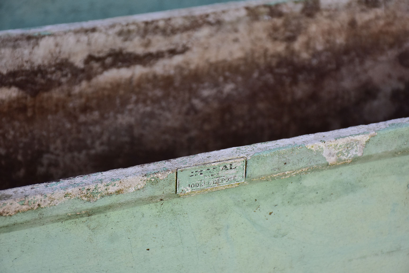 Pair of mid-century French rectangular garden planters / window boxes - Chanal Paris - sage patina