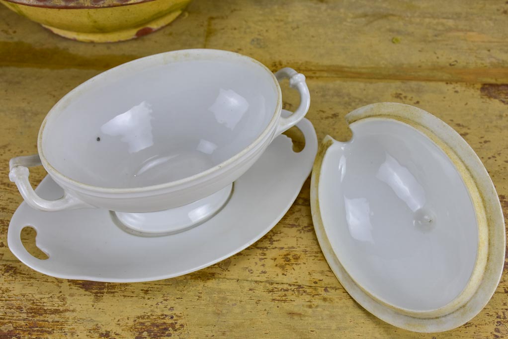 19th Century white French sauce dish with lid