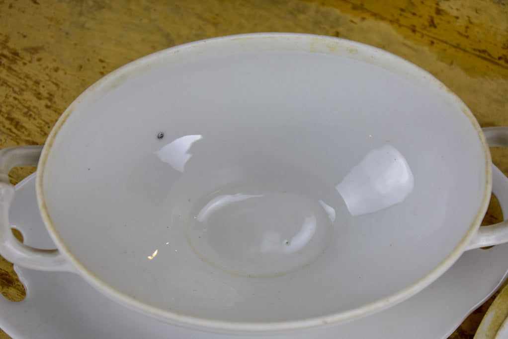 19th Century white French sauce dish with lid