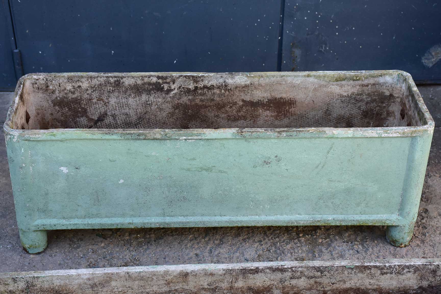 Pair of mid-century French rectangular garden planters / window boxes - Chanal Paris - sage patina