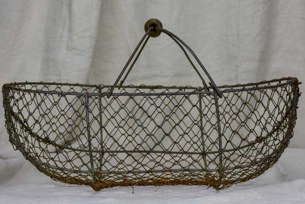 Large antique French harvest basket - wire with wooden handle