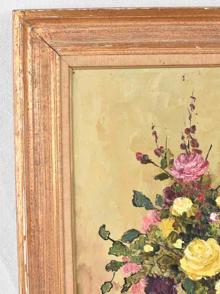 Antique French floral still life - R. Puget - 28¼" x 24¾"