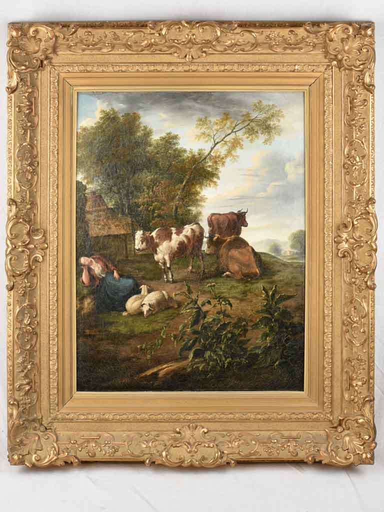 17th-century oil on canvas pastoral landscape (anonymous) 37½" x 44½"