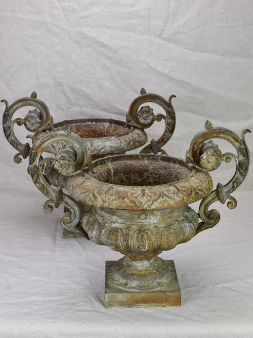 Pair of late 19th Century French Medici urns with loop handles 14½"